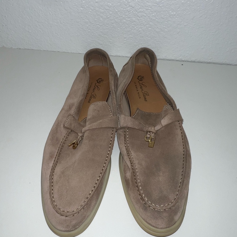 LORO PIANA Summer Charms Walk Beige Suede Leather Flat Boat Shoe Loafers 41